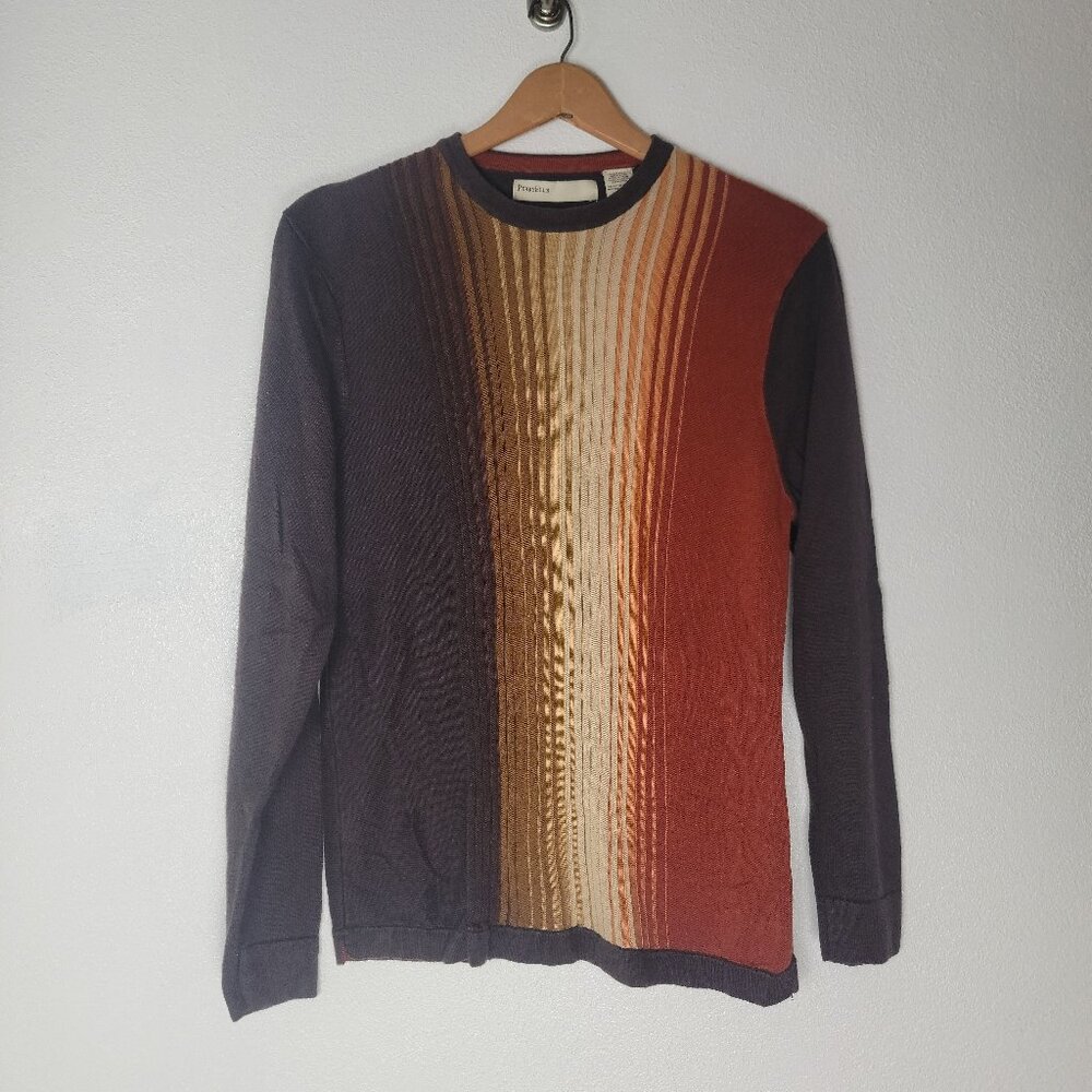 Perry Ellis sweater crew brown tan orange gradient textured Men's size small